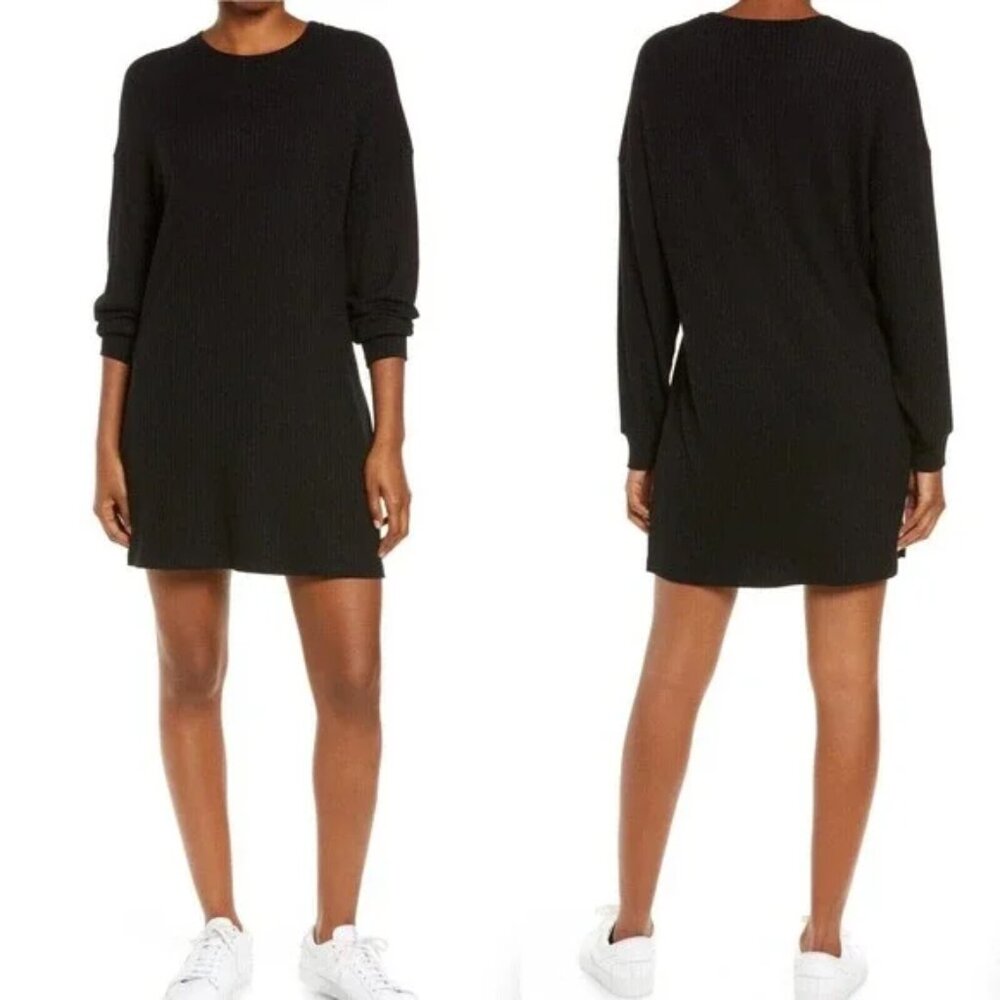 Beyond Yoga No Stress Dress Pullover Long Sleeve Rib Knit Black Size XS